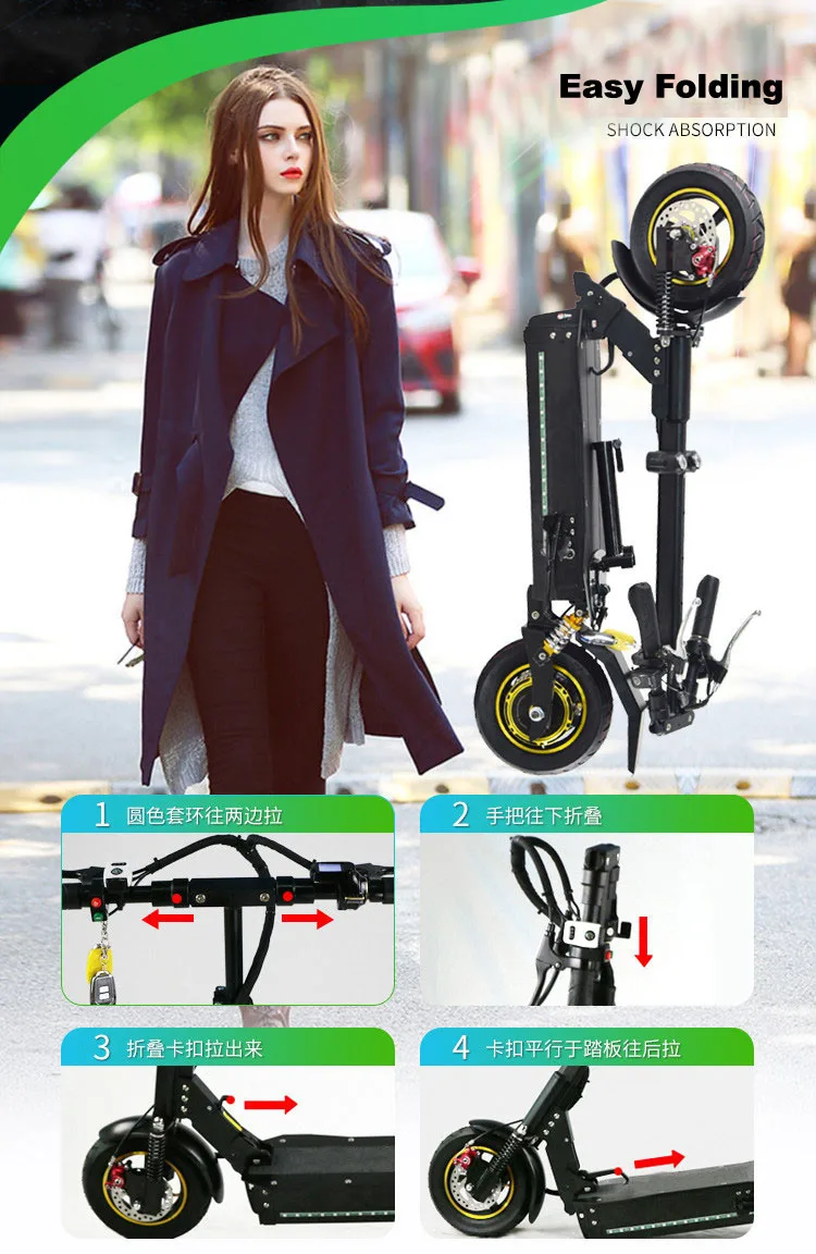 Cheap 1600W 10 inch Electric Scooter Foldable 2 Wheel Electric Longboard Hoverboard Skateboard Off Road Electric Wheel for Adult 48V 13