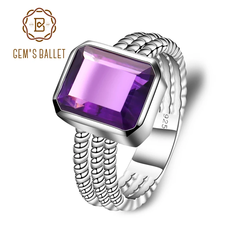 

Gem's Ballet 3.36Ct Natural Amethyst Gemstone Rope Band Stackable Ring For Women Finger Ring 925 Sterling Silver Fine Jewelry