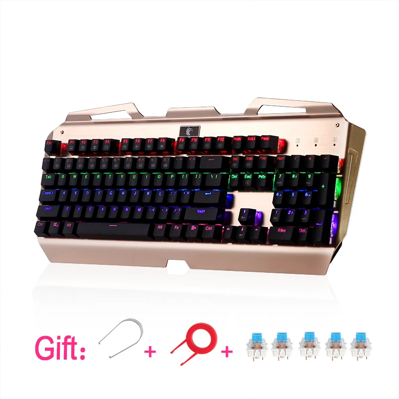 Mechanical Gaming Keyboard Rainbow LED Backlit Ergonomic Anti-Ghosting 104 Keys Wired Gamer Keyboard with Blue Switches X7000