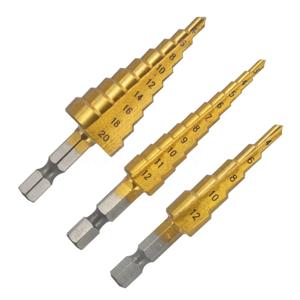 3pcs HSS Titanium Coated Step Drill Bit for Metal 3 12mm 4 12mm 4 20mm