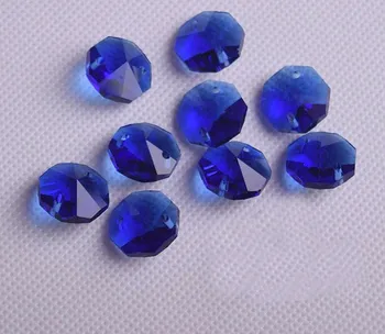 

200pcs/lot Dark Blue 14mm 2 Holes Crystal Beads Octagon Beads Glass Beads Prism Chandelier Ornament Pendant, Wedding Decoration