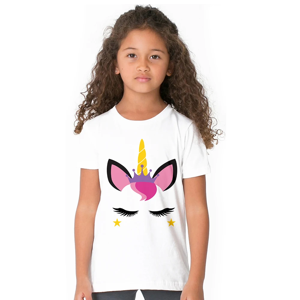 

Baby Girls T-shirt Kids Clothes 2018 Brand Children Cartoon T Shirts for Girls Costumes Unicorn Emoji Summer Girls Tops & Tees