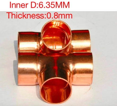 

20Pieces/Lot Inner D:6.35 mm Thickness:0.8mm International Standard Copper Welding Tee Pipe Refrigeration Accessories