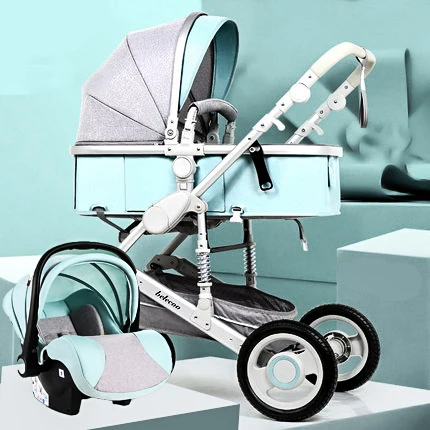 Belecoo Высокая Ландшафтная детская коляска с автомобильным сиденьем складной светильник двухходовой четырехколесный амортизатор 3 в детской коляске - Цвет: light blue