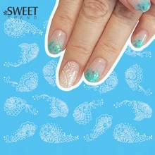 1 лист, белый/черный кружевной цветок, наклейки для дизайна ногтей, водяные знаки, наклейки, полый ползунок, советы, Переводные украшения, маникюр, лаб164
