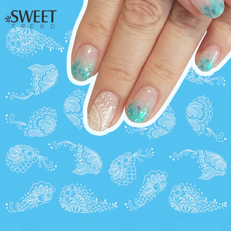 

1Sheet Lace Flower Nail Art Water Transfer Stickers Beauty White/Black Nail Tips Decals Sweet Trend Manicure Decoration A164