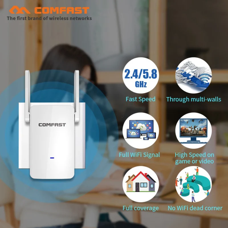 

comfast 5Ghz dual band WiFi Repeater Wifi Extender 1200M Wi-Fi Amplifier Booster repetidor wifi Access Point wifi router antenna