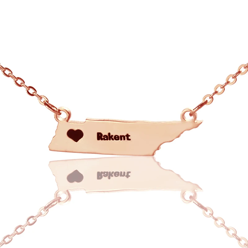 

AILIN Personalized USA State Shaped Necklace Rose Gold Color Tennessee State Necklaces Custom Map Necklace Charm State Necklace