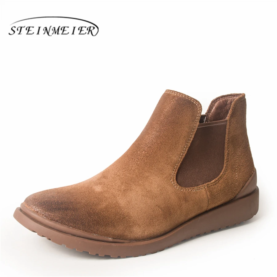 

100% Genuine Leather cow suede winter men boots Ankle chelsea Boots men shoes elastic band Handmade oxford shoes for men brown