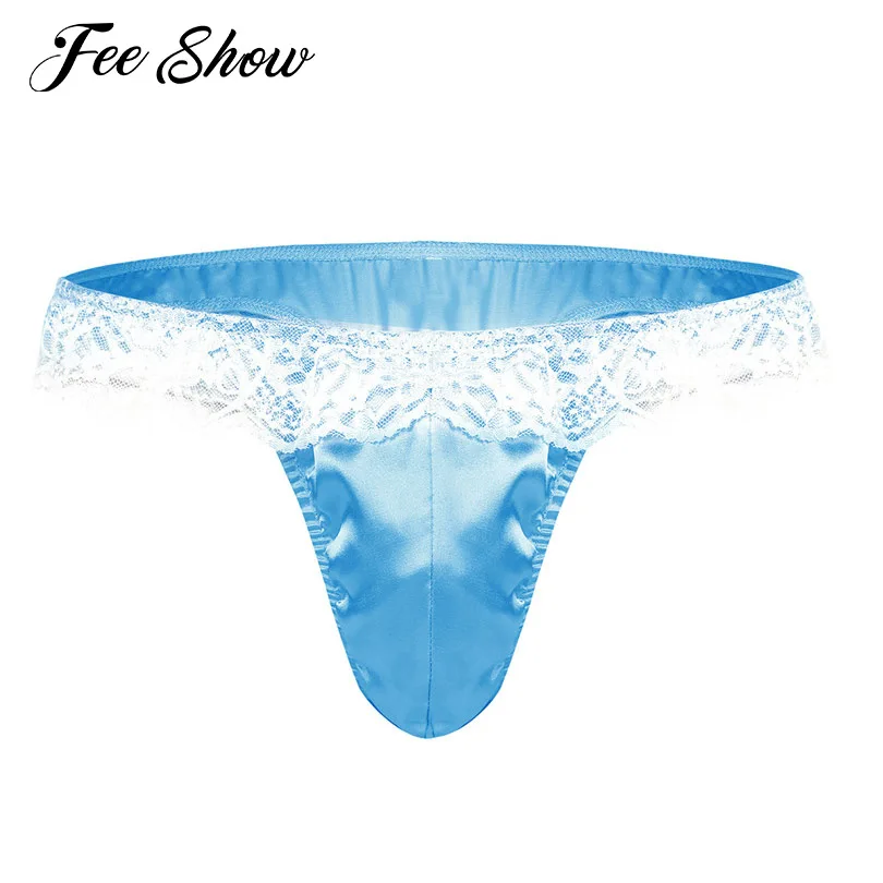 

3 Colors Gay Mens Lingerie Low Rise Sissy Briefs Underwear with Bulge Pouch Ruffle Lace Shiny High Cut Briefs Underwear Panties
