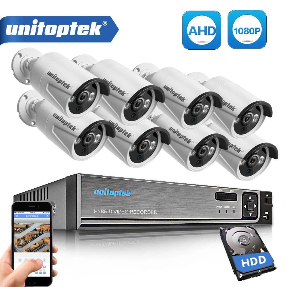 4CH 1080P AHD DVR система видеонаблюдения с 4 шт 2000TVL 2-мегапиксельная камера безопасности AHD камера s наружная домашняя CCTV камера безопасности комплект - Цвет: Белый