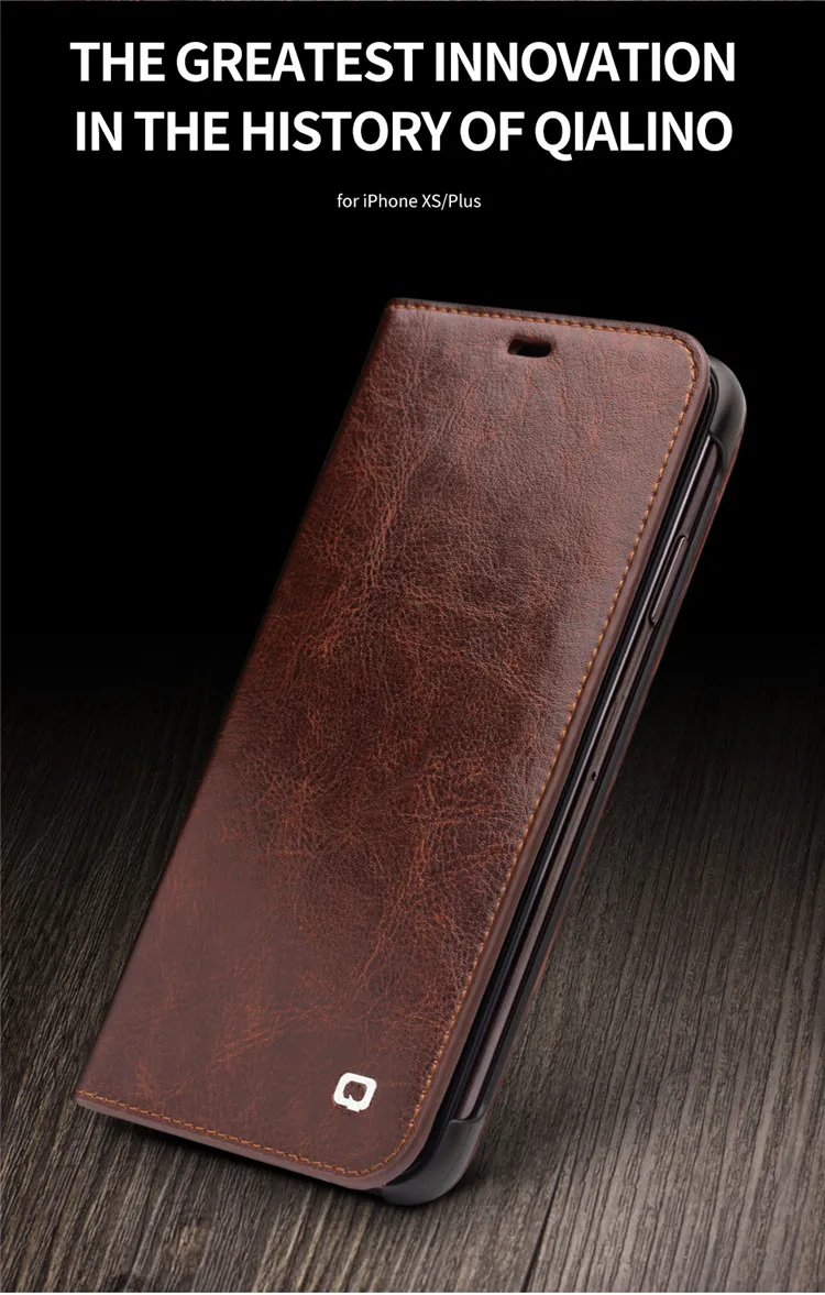 Case de Telefone para Iphone Slot para Cartão Capa para Iphonexs Qialino Luxo Ultra Fino Artesanal xs - xr Couro Genuíno Carteira Bolsa Flip Max 12 Cheap Estojos dobráveis