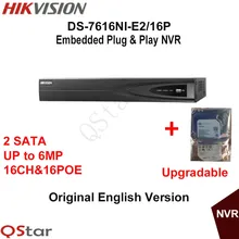 Hikvision Original English Version DS 7616NI E2 16P 16CH POE NVR for HD IP Camera 6MP