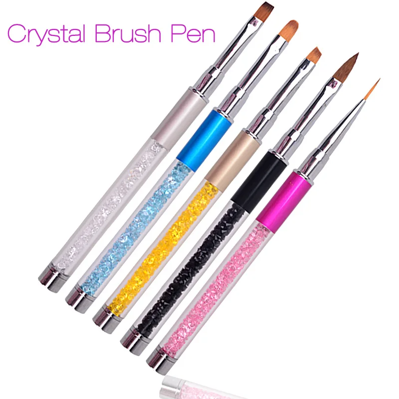 Nail Art Brush Pen Rhinestone Diamond Metal Acrylic Handle Carving Powder Gel Liquid Salon Liner Nail Brush With Cap 2016 New