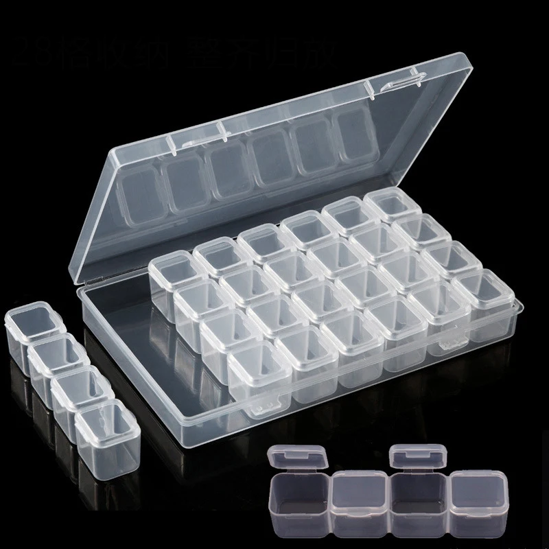 

Hot 28 Slots Transparent Plastic Empty Storage Box Nail Art Decoration Bead Rhinestone Display Storage Case Nail Equipment Tools