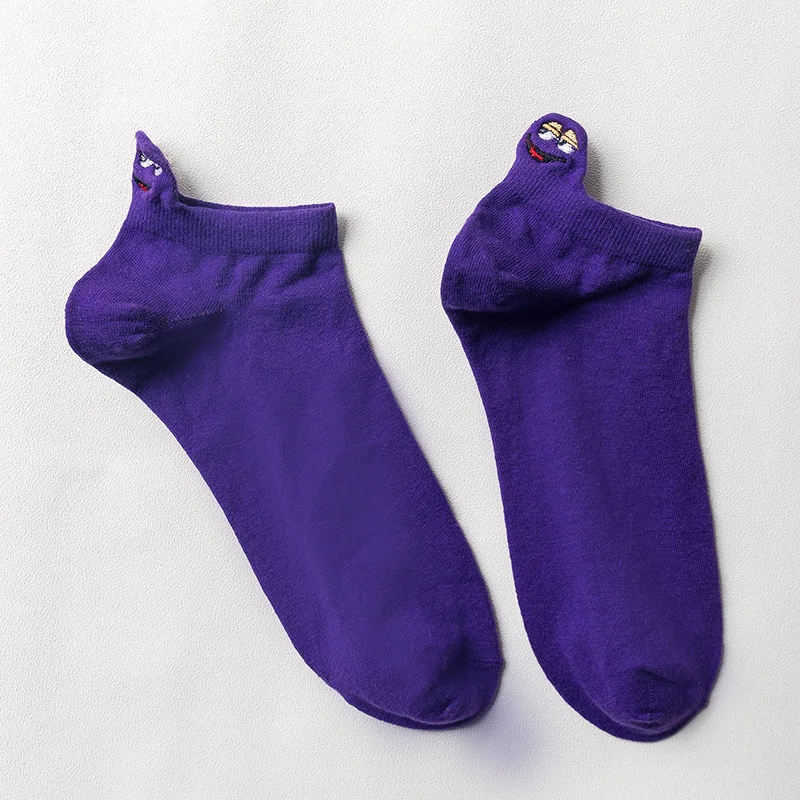 Kawaii вышитые экспрессии женские носки счастливые модные лодыжки забавные носки девушка хлопок лето 1 пара конфеты 8 цветов - Цвет: perple