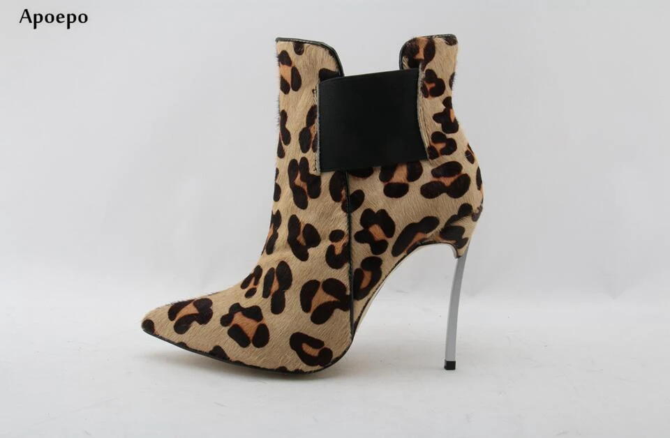 

New High Heel Boots 2018 Pointed Toe Leopard Printed Thin Heels Ankle Boots Woman Sexy Thin Heels Boots Riding Boots