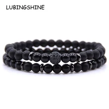 2 pc/sets elástico, piedra Natural pulsera Micro Pave CZ bola Disco mate encantos pulseras para Mujeres Hombres joyería de Yoga