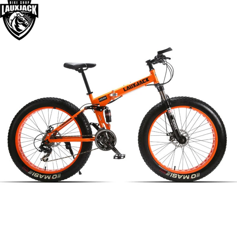 LAUXJACK Mountain Fat Bike Full Suspension Steel Foldable Frame 24 Speed Shimano Mechanic Brake 26\ LAUXJACK Mountain Fat Bike Full Suspension Steel Foldable Frame 24 Speed Shimano Mechanic Brake 26\
