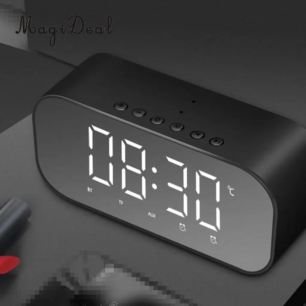 

LCD Display Alarm Clock Dual Alarms Snooze Function Bluetooth Loud Speaker AUX TF Card Supports USB Charger