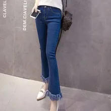 Брюки женские модные обтягивающие джинсы женские джинсовые штаны повседневные длинные размера плюс средняя талия стрейч с кисточками расклешенные джинсы Уличная одежда