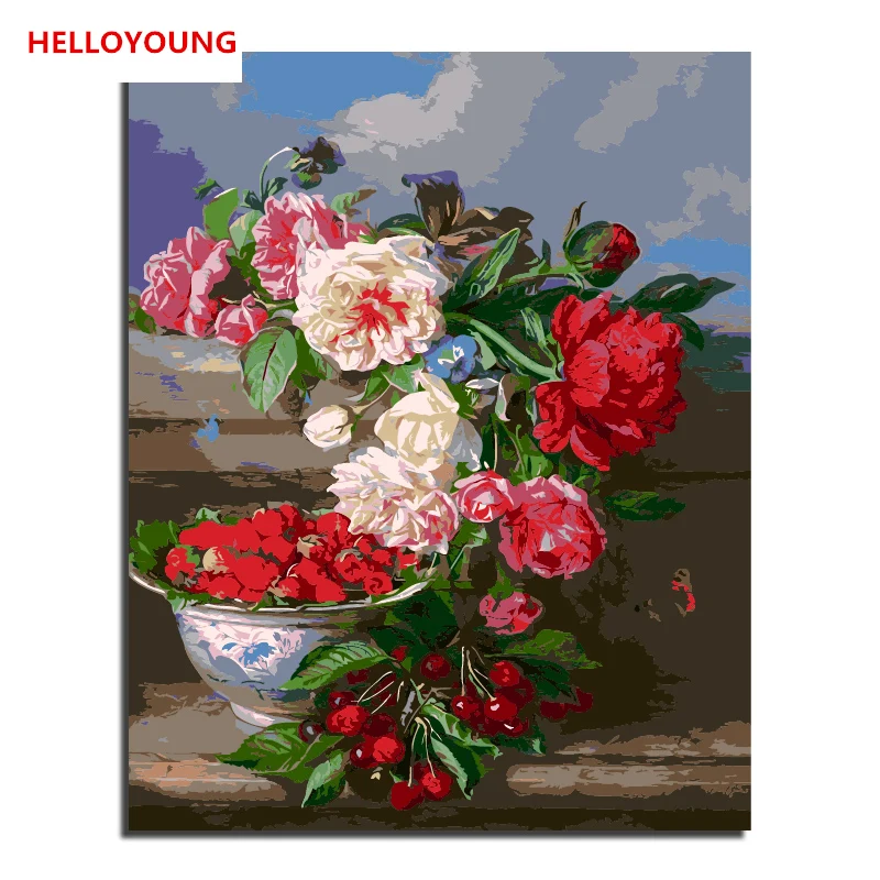 HELLOYOUNG цифровая живопись картина Рисование красочные цветение по номерам Масляные картины китайские картины-свитки