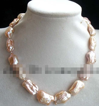 

FREE SHIPPING freshwater pearl pink reborn keshi biwa necklace 17" nature baroque nature