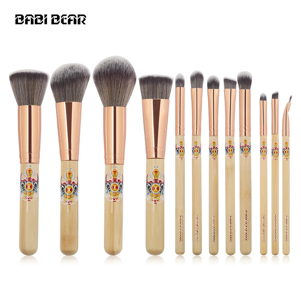 BABI BEAR 12 шт. набор кистей для макияжа бамбуковая Кисть для макияжа мягкий набор камней пудра Контурные тени для век кисти для бровей с держателем