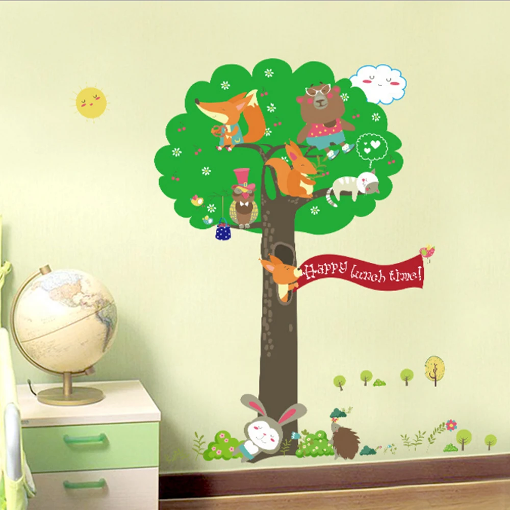 Kartun Hewan Pohon Owl Burung Dinding Decal Rumah Stiker Kertas