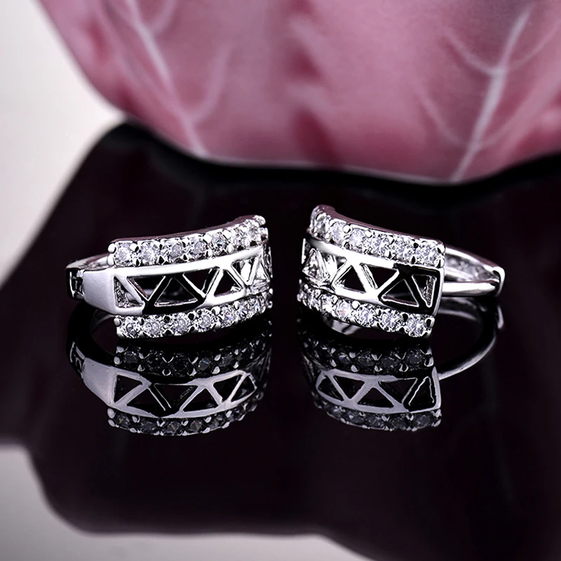 GULICX кубический циркон маленькие серьги-кольца ювелирные изделия для женщин полые белый кристалл CZ циркония модные ювелирные аксессуары E183