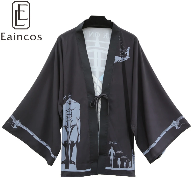 

Anime Attack On Titan Shingeki no Kyojin Scouting Legion Print Kimono Cosplay Halloween Party Costume Cloak Haori Chiffon Coat