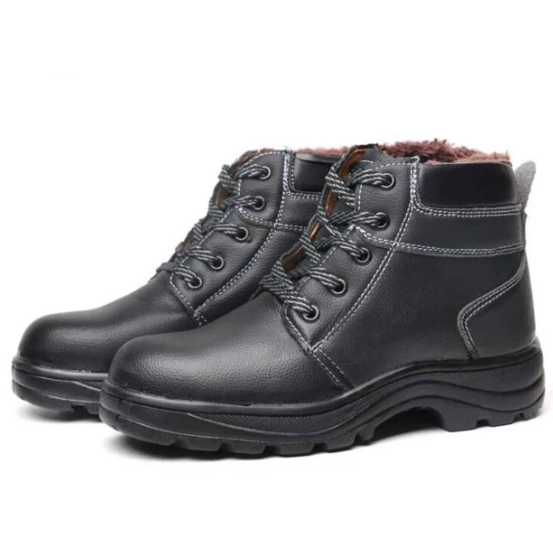Зимняя бархатная рабочая обувь из искусственной кожи, нескользящая прочная теплая черная обувь