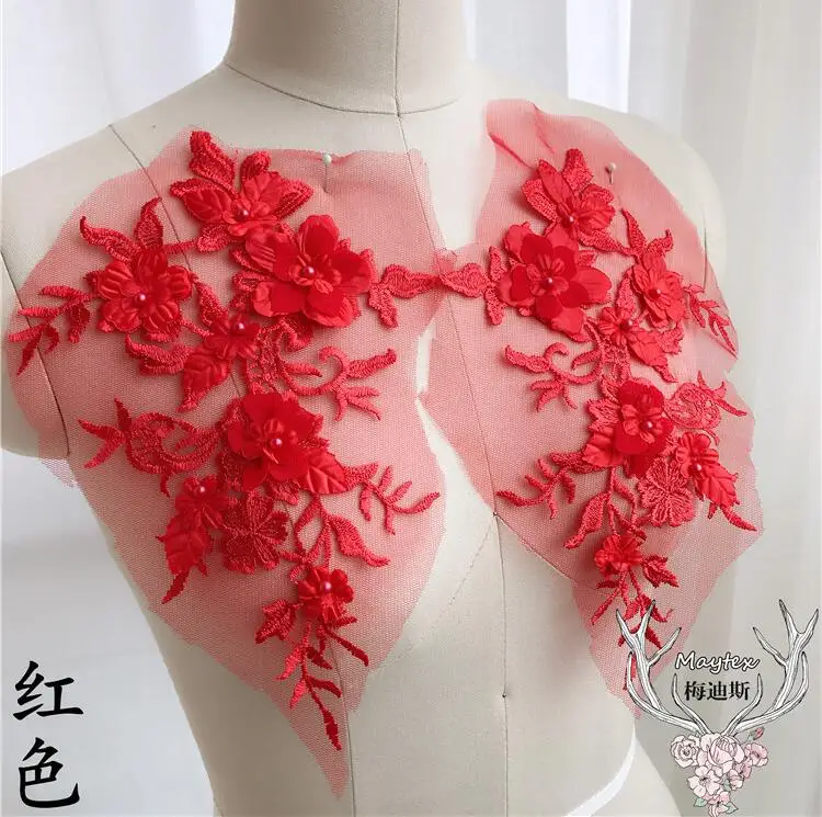 1 шт. розовый шарик патч с цветочной вышивкой кружевной тканевый с рисунком шитье свадебное платье вуаль ремесло одежды аксессуары украшения - Цвет: red