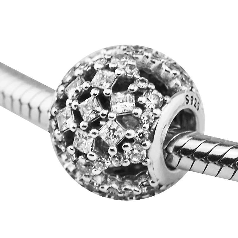 

Fits For Pandora Charms Bracelets Pave Design Snow Flurry Beads with Clear CZ 100% 925 Sterling-Silver-Jewelry Free Shipping