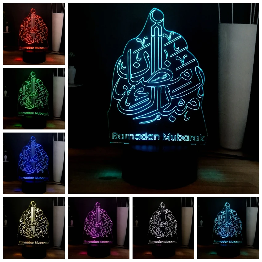 Горячая ислам Рамадан 3D оптическая лампа USB пульт дистанционного управления многоцветный светодиодный ночник для спальни для детей домашний декор для друзей подарок на праздник