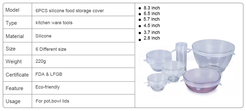 6 шт./компл. силиконовые крышки растягивающиеся из Еда чехол для хранения чаши силиконовые крышки вакуумной крышкой уплотнитель Кухня аксессуары