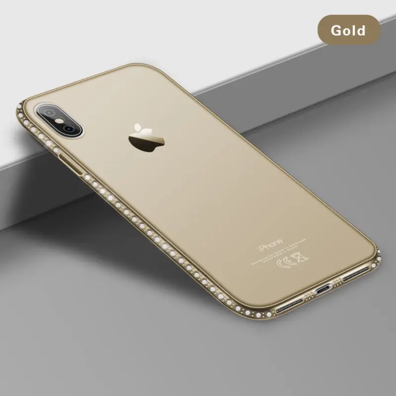 Прозрачные блестящие стразы, мягкий чехол для iPhone XS MAX XR X 8 7 6S 6 Plus 5 5S SE, блестящий прозрачный чехол из ТПУ для телефона s - Цвет: Gold