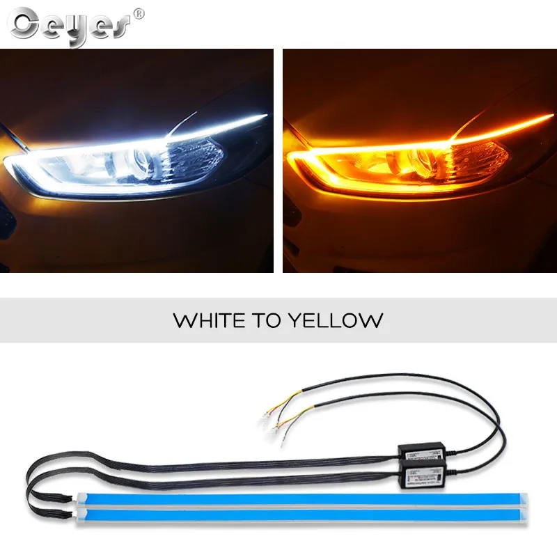 Ceyes 2 шт. гибкий DRL светодиодный дневные ходовые огни для автомобилей, стильные фары, аксессуары для сборки, сигнальные трубки, направляющие полосы - Цвет: White To Yellow