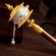 30cm Tibetan Suppliers Exquisite Biddhist Alloy Metal Hand Cranking Carving Crystal Decorate Quality Prayer Wheel Crafts