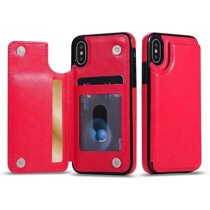 Чехол-книжка из искусственной кожи для iPhone 7, 8, 6, 6 S, s Plus, с отделениями для карт, держатель для телефона, чехол для iPhone X, XR, XS Max, 11 Pro, 5, 5S, SE, чехол - Цвет: Rose Red