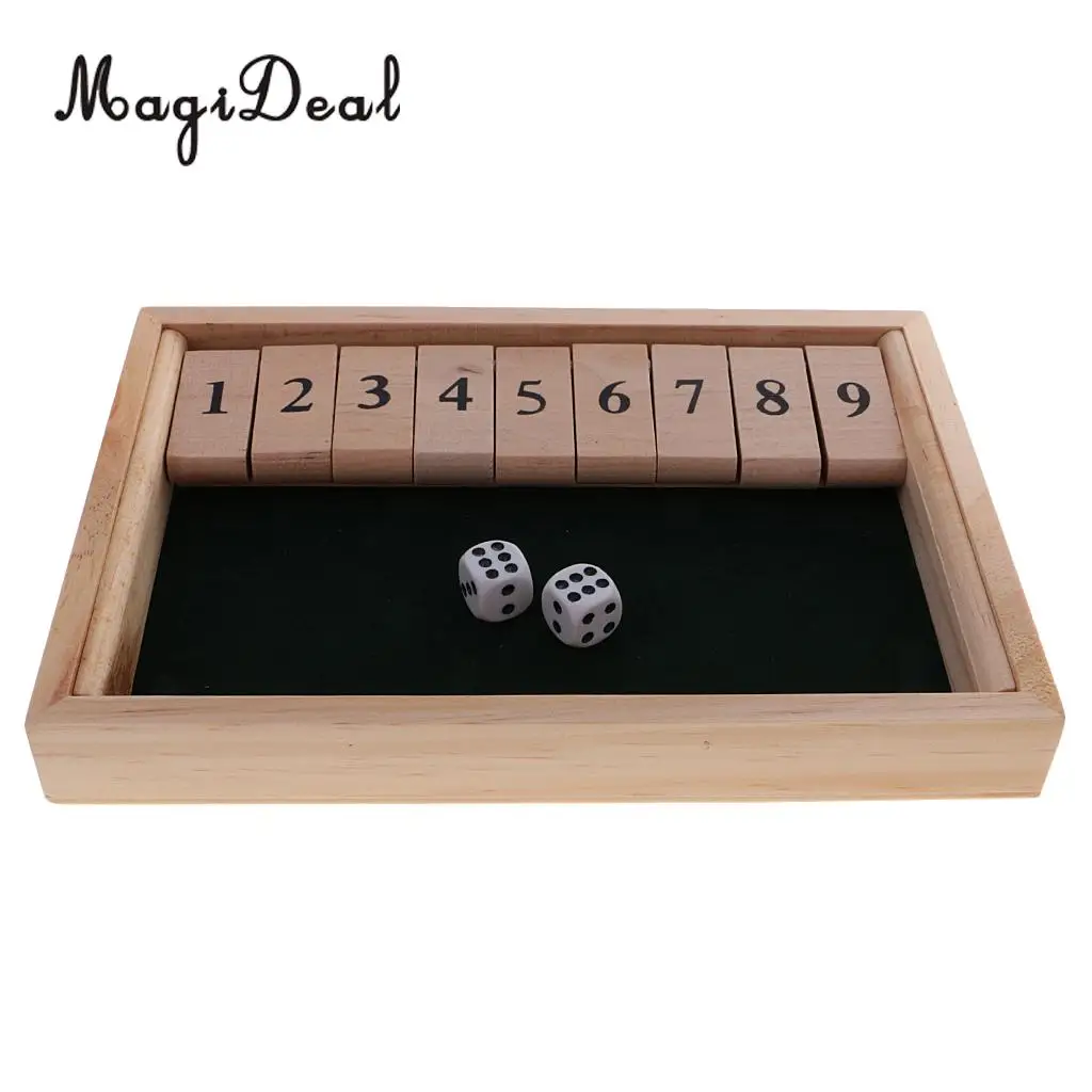 MagiDeal Wooden Number Drinking Game Board Game Shut The Box Set With Dices Bar Cafe Family Party Wine Indoor Home Entertainment