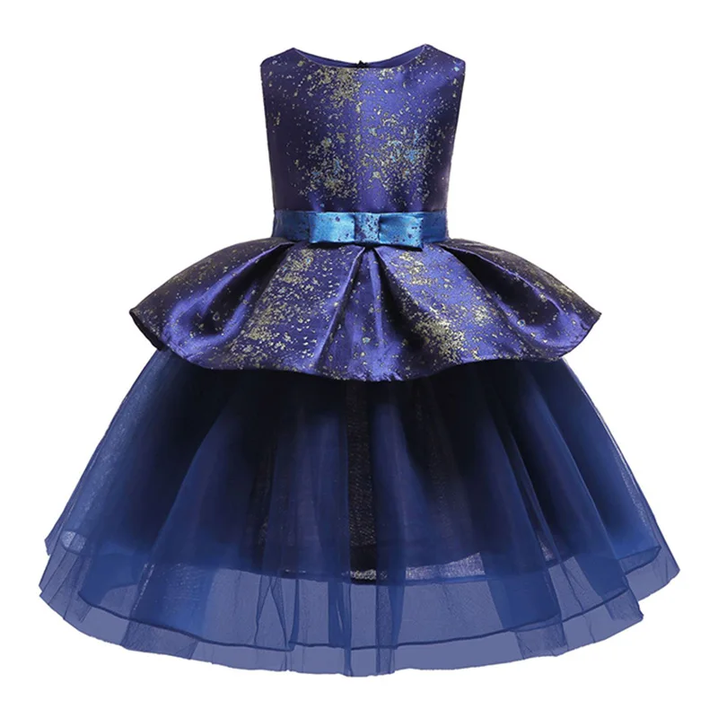 Платье для девочек летние вечерние платья принцессы с цветочным рисунком для девочек Одежда для детей свадебное платье-пачка для маленьких девочек 2, 3, 4, 5, 6, 7, 8, От 9 до 10 лет - Цвет: navy blue