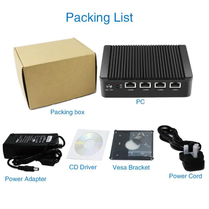 Mini pc X86 4*Lan Qotom-Q190G4 with celeron J1900 quad core 4*usb VGA firewall Multi-function router