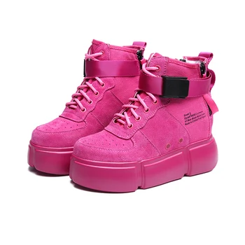 

Women's Chunky Sneakers 2019 Autumn Winter Genuine Leather Hidden Heel Ladies Platform Shoes Woman Warm Plush Winter Sneakers