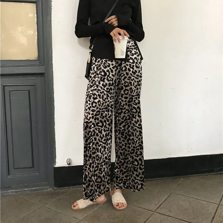 

Elastic High Waist Straight Wide Leg Fashion Velvet Loose Boho Pant Workout Trouser Korean Ladies Sexy Leopard 2019 Velour 2018