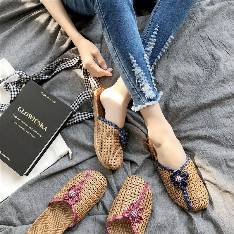 

women sandals sweet style ladies summer beach sandals flat casual linen slides flax flip flops outdoor slippers female shoes
