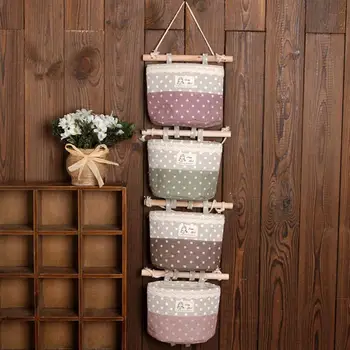 

4pcs Wall Hanging Storage Organizer Bag Lace Trim Wall Storage Container Bags Closet Hanging Pocket Pounch