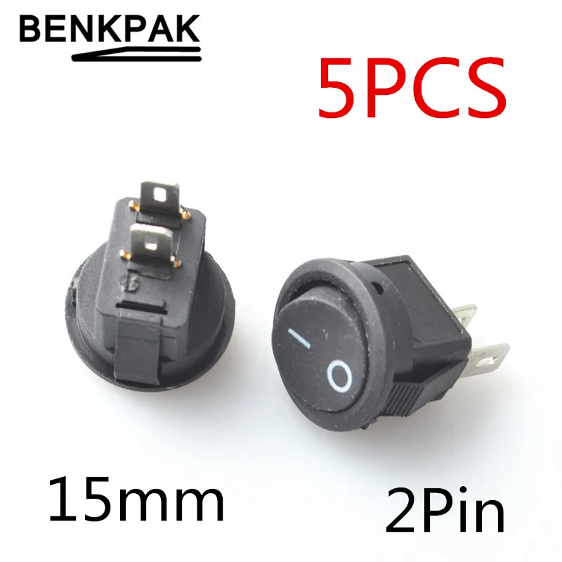 

5pcs BENKPAK Small Round Black 2pin Rocker Switch Seesaw Power Switch 3A 250V