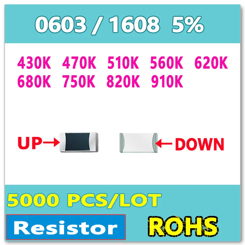 

JASNPROSMA 0603 J 5% 5000 шт. 430K 470K 510K 560K 620K 680K 750K 820K 910K smd 1608 434 474 514 564 624 684 754 ом резистор