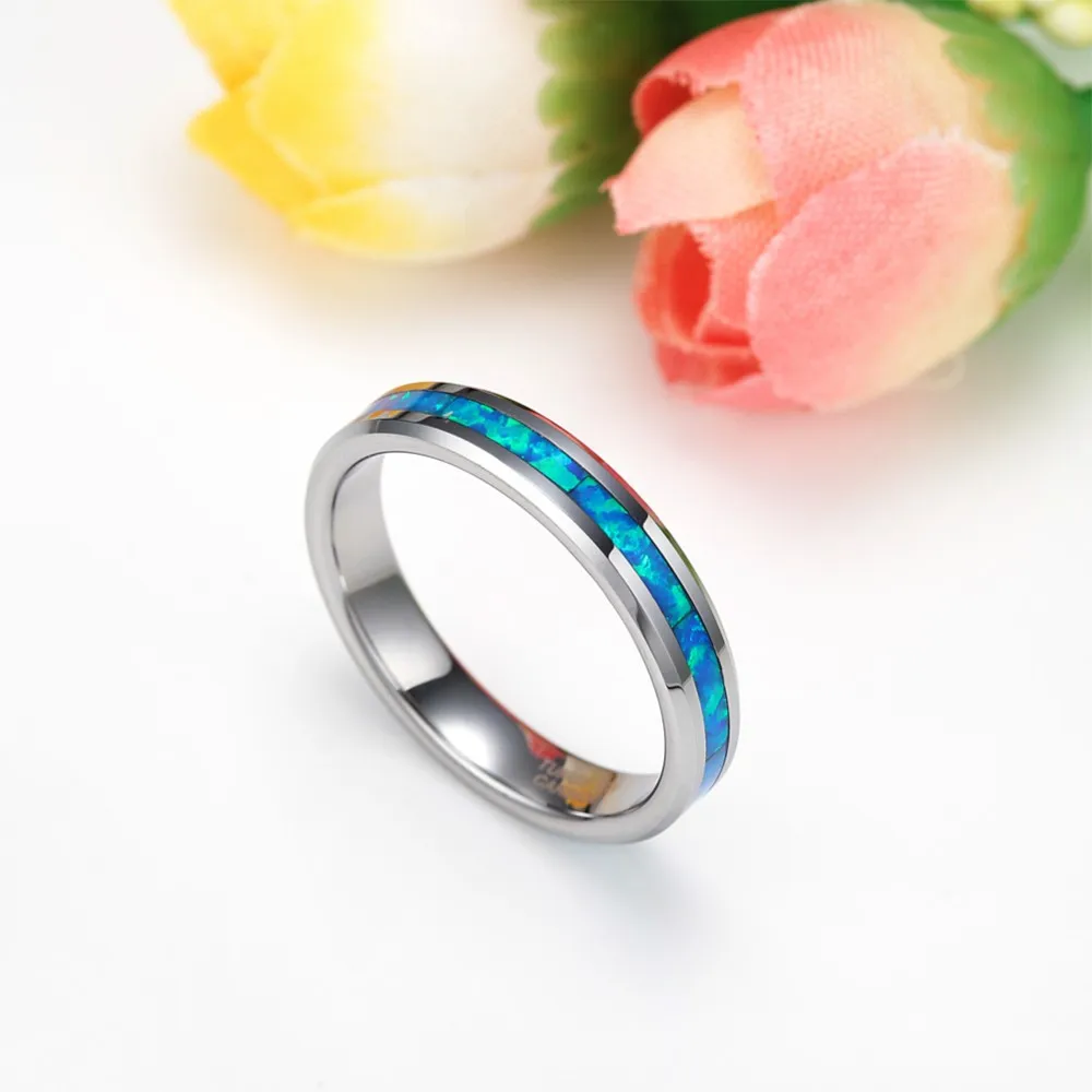 4 мм кольца для женщин вольфрамовое кольцо синий огненный опал инкрустация Роскошные обручальные кольца коктельное кольцо ювелирные изделия anillos mujer